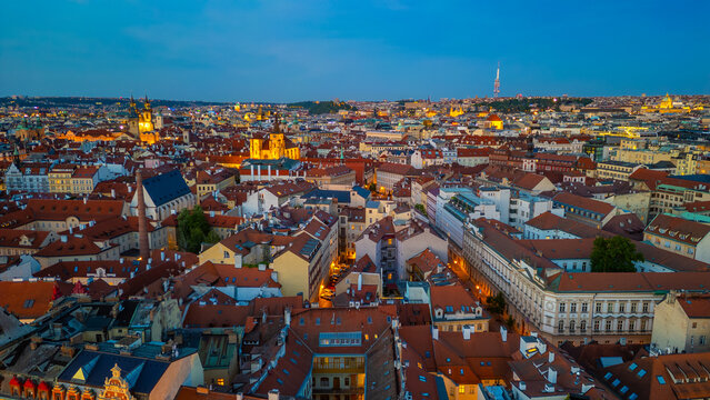 Sunset view of the old town of Prague, Czech republic