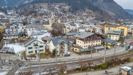 Fototapeta premium Panorama view of Zell am See during winter, Austria