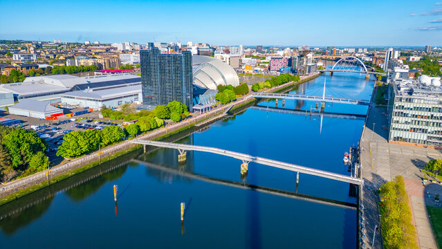Riverside of clyde river and Clyde arch in Glasgow, Scotland