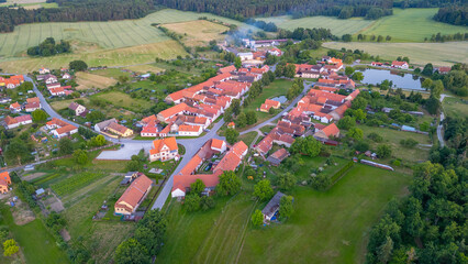 Sunset panorama view of traditional south Bohemian village Holas © dudlajzov