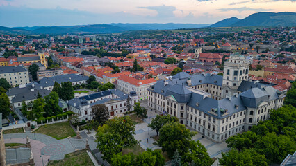 Fototapeta premium Sunrise panorama of Eszterhazy Karoly Catholic University at Ege