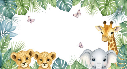 Obraz premium A colorful illustration of jungle animals and leaves