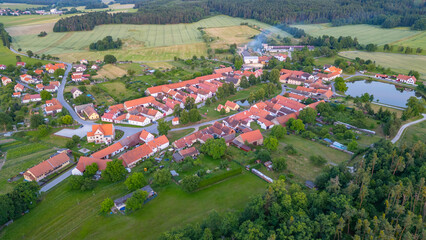 Sunset panorama view of traditional south Bohemian village Holas © dudlajzov