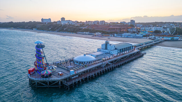 Sunset view of the Bournemouth pier in England