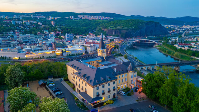 Sunset view of Vetruse hill in Usti nad Labem, Czech republic