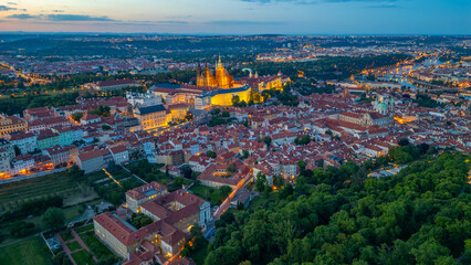 Obraz premium Sunset panorama view of Hradcany from Petrin hill in Prague, Cze