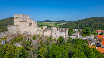 Fototapeta premium Rabi castle and South Bohemian countryside during a sunny day