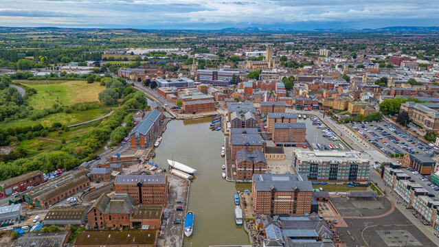 Panorama view of Gloucester docks in England