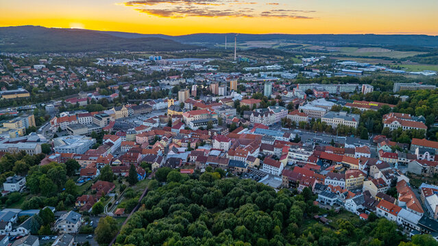 Sunset aerial view of Pribram, Czech republic