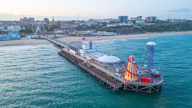 Sunset view of the Bournemouth pier in England