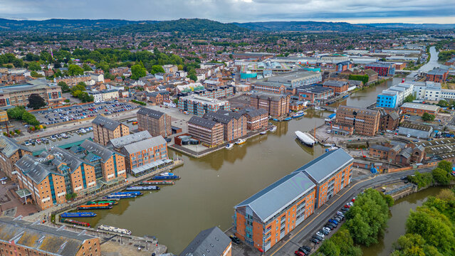 Panorama view of Gloucester docks in England