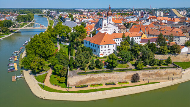 Aerial view of the old town of Gyor, Hungary