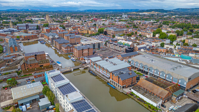 Panorama view of Gloucester docks in England