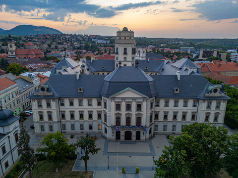 Sunrise panorama of Eszterhazy Karoly Catholic University at Ege