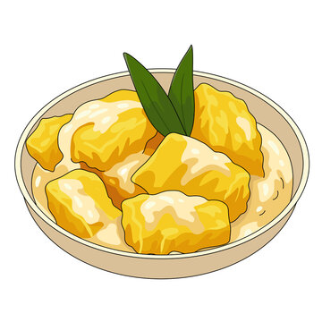 Steam Cassava With Coconut Milk Sauce, Singkong Thailand