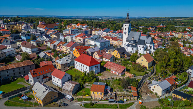 Aerial view of city center or Pribor, Czech republic
