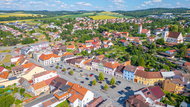 Panorama view of city center of Vlasim, Czech republic