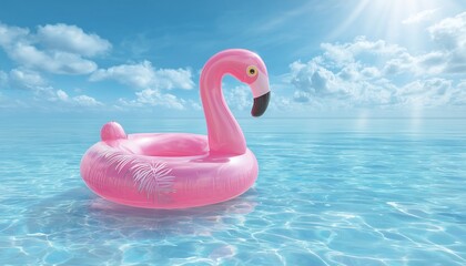 Fototapeta premium Luxurious Pink Flamingo Pool Float By Blue Water: The Ultimate Pool Party Toy For A Summer Vacation Holiday At A Luxurious Resort.