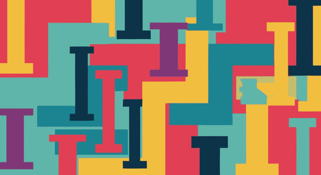 Colorful abstract geometric pattern with overlapping letter 'I' shapes. Modern vibrant background design with diverse colors.