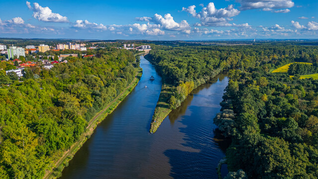 Confluence of Vltava and Labe rivers in Czech republic