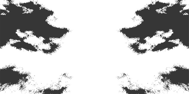 Abstract black and white symmetrical inkblot on white background rorschach test style psychological paint splash art