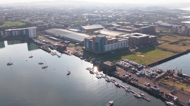 Modern waterfront living and residential development at Granton Harbour marina in Edinburgh, Scotland