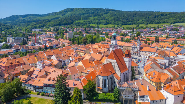 Panorama view of city center of Prachatice, Czech republic