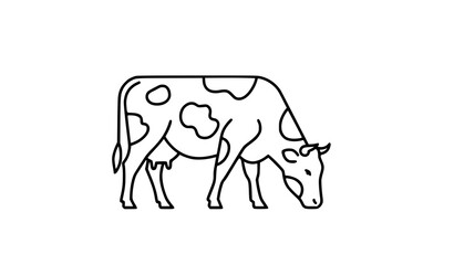 Fototapeta premium Stylized black and white cow with bold spots grazing flat vector illustration
