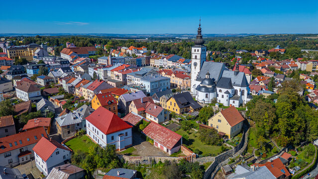 Aerial view of city center or Pribor, Czech republic