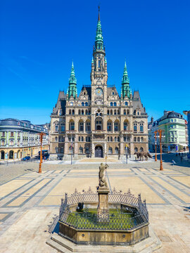 Summer day and town hall in Liberec, Czech republic