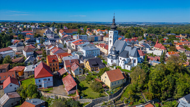 Aerial view of city center or Pribor, Czech republic