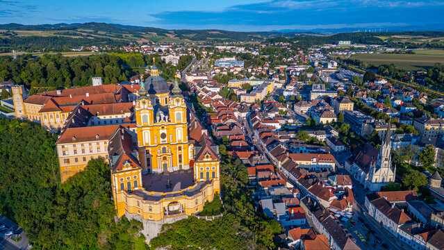 Panorama view of Melk abbey in Austria