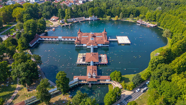 Panorama view of Heviz thermal lake in Hungary