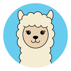 Fototapeta premium Cartoon illustration of cute llama character depicting friendly animal portrait for children and nursery design