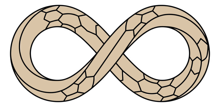 Cartoon illustration of infinity ouroboros snake depicting eternal cycle symbolism for mystical and spiritual design