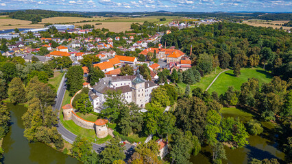 Summer day at Breznice castle and surrounding park in Czech repu