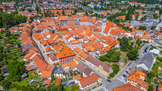 Panorama view of city center of Prachatice, Czech republic