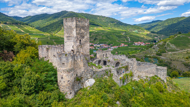 Ruins of Hinterhaus castle in Austria during a sunny day