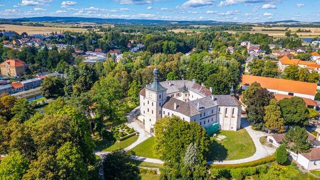 Summer day at Breznice castle and surrounding park in Czech repu
