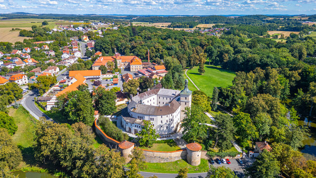Summer day at Breznice castle and surrounding park in Czech repu