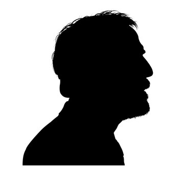 silhouette of an old man with a beard, profile view of a senior male head. Isolated.