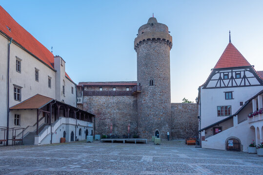 Sunset view of Strakonice castle in Czech republic