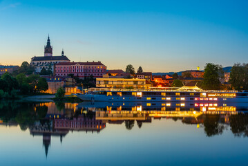 Fototapeta premium Sunset view of riverside of Labe at Litomerice, Czech republic