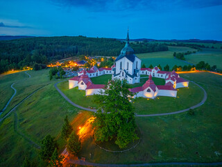Naklejka premium Sunset view of Pilgrimage Church of St. John of Nepomuk on Zelen