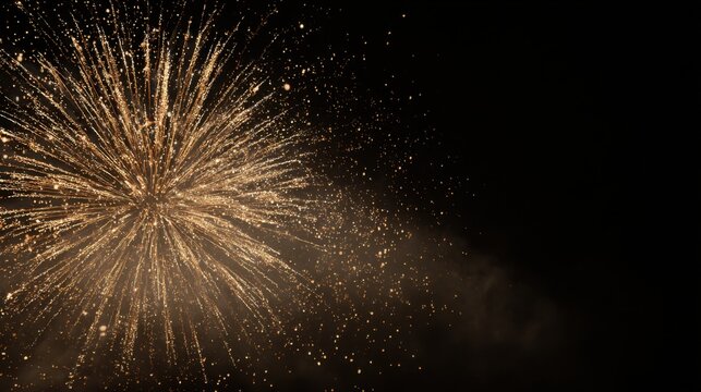 Golden firework burst lighting the night sky during a celebration event with dark background