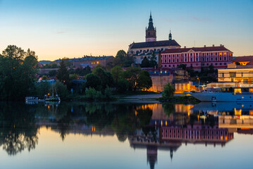 Fototapeta premium Sunset view of riverside of Labe at Litomerice, Czech republic