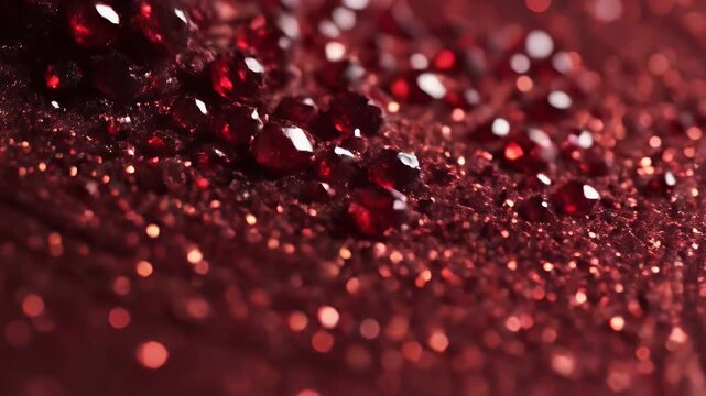 Close-up of deep red, shimmering surface with bokeh, creating a rippled texture