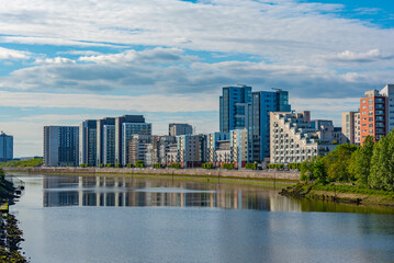 Naklejka premium Riverside of clyde river in Glasgow, Scotland