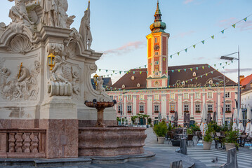 Obraz premium Sunrise view of Rathausplatz at Sankt Polten, Austria