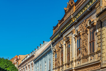 Fototapeta premium Historical houses in the old town of Pecs, Hungary